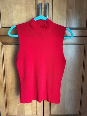 Express Sleeveless Mock Neck Ribbed Tank - Red